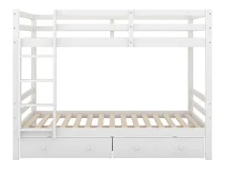 Vente-unique Kinderbed Stapelbed-Stapelbedden 140 X 200 Cm Met 2 Grote Lades - Leuning En Trap - Mdf Hout - Grijs