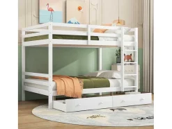 Vente-unique Kinderbed Stapelbed-Stapelbedden 140 X 200 Cm Met 2 Grote Lades - Leuning En Trap - Mdf Hout - Grijs