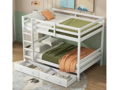 Vente-unique Kinderbed Stapelbed-Stapelbedden 140 X 200 Cm Met 2 Grote Lades - Leuning En Trap - Mdf Hout - Grijs