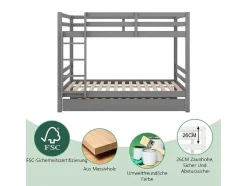 Vente-unique Kinderbed Stapelbed-Stapelbedden 140 X 200 Cm Met Onderschuifbed 90 X 200 Cm - Balustrade En Trap - Mdf Hout - Grijs