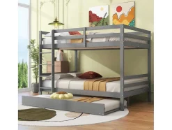 Vente-unique Kinderbed Stapelbed-Stapelbedden 140 X 200 Cm Met Onderschuifbed 90 X 200 Cm - Balustrade En Trap - Mdf Hout - Grijs