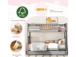 Vente-unique Kinderbed-Stapelbedden 2 X 90 X 200 Cm + Onderschuifbed 90 X 190 Cm - Mdf Hout - Grijs - Anthony