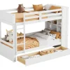 Vente-unique Kinderbed Stapelbed-Stapelbedden 2 X 90 X 200 Cm Voor Kinderen - 2 Laden + 6 Vakken + Planken - Mdf Hout - Wit