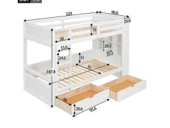 Vente-unique Kinderbed Stapelbed-Stapelbedden 2 X 90 X 200 Cm Voor Kinderen - 2 Laden + 6 Vakken + Planken - Mdf Hout - Wit