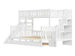 Vente-unique Kinderbed Stapelbed-Stapelbedden Met Glijbaan En Planken, Onderschuifbed - 2 X 90 X 200 Cm + 140 X 200 Cm - Wit - Anthony
