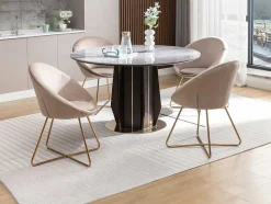 Vente-unique Stoel-Stoel Van Bouclestof En Goudkleurig Metaal - Beige - Burban