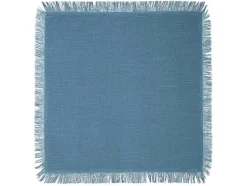 OZAIA Textiel Voor Eettafel-Tafelkleed + 4 Servetten Met Franjes - Katoen - Blauw - 140 X 240 Cm - Pola
