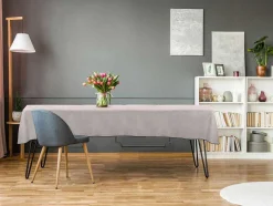 OZAIA Textiel Voor Eettafel-Tafellaken Van Katoen En Linnen Met Zwarte Rand - 170 X 300 Cm - Taupegrijs - Borina