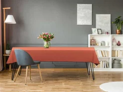 OZAIA Textiel Voor Eettafel-Tafellaken Van Katoen En Linnen Met Zwarte Rand - 170 X 300 Cm - Terracotta - Borina