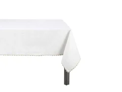 OZAIA Textiel Voor Eettafel-Tafellaken Van Katoen Met Beige Rand - 140 X 240 Cm - Wit - Loania