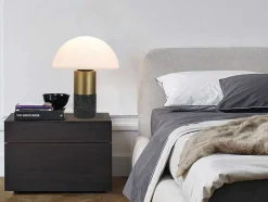 OZAIA Lamp-Tafellamp Champignon Van Marmer, Metaal En Glas - D30 X H35 Cm - Wit En Goudkleurig - Langford