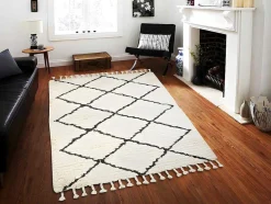OZAIA Woonkamertapijt-Tapijt Berberstijl Marcus - 100% Wol - 120 X 170 Cm - Beige En Zwart