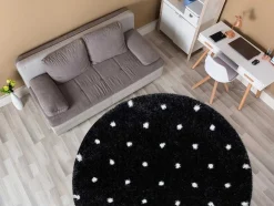 RugsX Tapijt Rond-Tapijt Fluffy 2370 Cirkel, Shaggy Stippen Antraciet / Wit Cercle 160 Cm