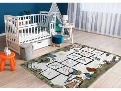 RugsX Kindervloerkleed-Tapijt Fun Hop Voor Kinderen, Klassikaal Spel, Dieren Groen 180X270 Cm