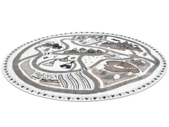RugsX Tapijt Rond-Tapijt Fun Land Voor Kinderen, Dorp, Straten, Wiel - Creme Cercle 140 Cm