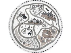 RugsX Tapijt Rond-Tapijt Fun Land Voor Kinderen, Dorp, Straten, Wiel - Creme Cercle 200 Cm