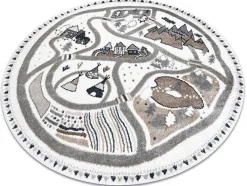 RugsX Tapijt Rond-Tapijt Fun Land Voor Kinderen, Dorp, Straten, Wiel - Creme Cercle 200 Cm