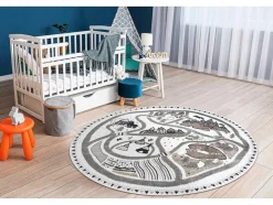 RugsX Tapijt Rond-Tapijt Fun Land Voor Kinderen, Dorp, Straten, Wiel - Creme Cercle 200 Cm