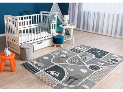 RugsX Kindervloerkleed-Tapijt Fun Strade Voor Kinderen, Straat, Stad Van Grijs 180X270 Cm