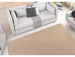 RugsX Klein Tapijt-Tapijt Jute 3650 Beige Een Kleur - Jute, Platgeweven, Franjes 140X190 Cm