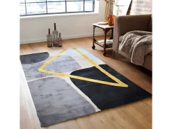 OZAIA Groot Tapijt-Tapijt Moderne Stijl Picadilly - 160X230Cm - Grijs, Zwart En Goud