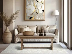 OZAIA Tapijt Van Vinyl-Tapijt Van Vinyl Met Cementtegeleffect - 120 X 180 Cm - Beige En Wit - Majesti