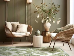OZAIA Tapijt Van Vinyl-Tapijt Van Vinyl Met Tropisch Motief - 120 X 180 Cm - Groen En Wit - Tropicala
