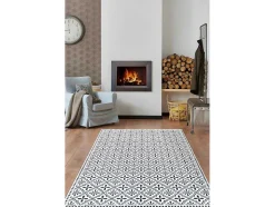 OZAIA Tapijt Van Vinyl-Tapijt Van Vinyl Met Vloertegelmotief Terquise - 120 X 180 Cm - Blauw En Wit