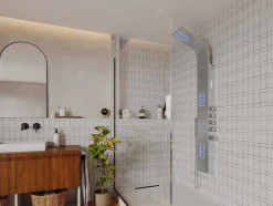 Shower & Design Douchekolom-Thermostatische Douchekolom Met Massagestralen, Ledverlichting En Bluetooth - L20 X H165 Cm - Zilverkleurig - Chakra V