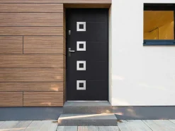 Vente-unique Voordeur-Toegangsdeur Van Geglazuurd En Roestvrij Staal H207 X B100 Cm Antraciet - Rechter Deur - Tifana