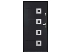 Vente-unique Voordeur-Toegangsdeur Van Geglazuurd En Roestvrij Staal L207 X B100 Cm Antraciet - Linkerdeur - Tifana