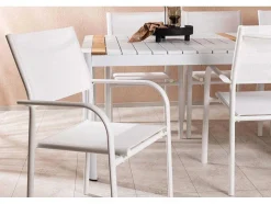 Vente-unique Loungeset-Togo Tuinmeubelset Tafel 100X200Cm Wit, 6 Stoelen Santorini Wit.