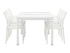 Vente-unique Loungeset-Togo Tuinmeubelset Tafel 100X200Cm Wit, 6 Stoelen Santorini Wit.
