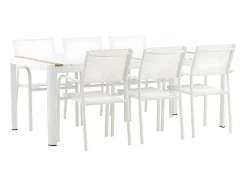 Vente-unique Loungeset-Togo Tuinmeubelset Tafel 100X200Cm Wit, 6 Stoelen Santorini Wit.