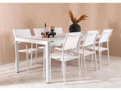 Vente-unique Loungeset-Togo Tuinmeubelset Tafel 100X200Cm Wit, 6 Stoelen Santorini Wit.
