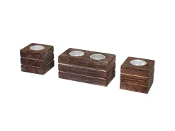 Vente-unique Kandelaar En Kaars-Tolve Theelichthouderset (3 Stuks), Bruin