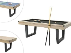 Vente-unique Spel Voor Binnen-Transformeerbare Tafel - Biljart & Pingpong - Licht Naturelkleurig En Zwart - L213,4 X B111,8 X H78,5 Cm - Melian