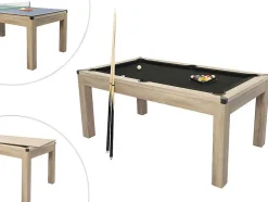 Vente-unique Spel Voor Binnen-Transformeerbare Tafel Biljart & Pingpong - Licht Naturelkleurig - L182 X B102 X H80 Cm - Henk