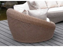 MYLIA Loungeset-Tuin Loungeset Van Karamel Gevolchten Hars - Zitbank & 2 Fauteuils & Salontafel - Whiteheaven