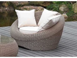 MYLIA Loungeset-Tuin Loungeset Van Karamel Gevolchten Hars - Zitbank & 2 Fauteuils & Salontafel - Whiteheaven