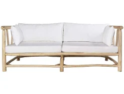 MYLIA Loungeset-Tuinbank Van Teakhout Met Kussens - Licht Naturel En Wit - Tulum