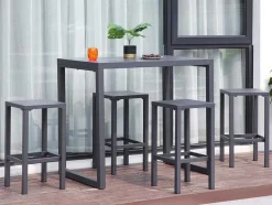 MYLIA Tuinbar-Tuinbar En 4 Barkrukken Van Aluminium - Antraciet - Walpole Van