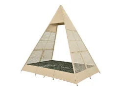 ModernLuxe Ligstoel-Tuinbed - Rotan Tent Voor 2 Personen - Met Gordijn En Kussens - Beige