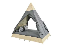 ModernLuxe Ligstoel-Tuinbed - Rotan Tent Voor 2 Personen - Met Gordijn En Kussens - Beige