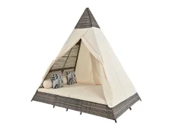 ModernLuxe Ligstoel-Tuinbed - Rotan Tent Voor 2 Personen - Met Gordijn En Kussens - Grijs
