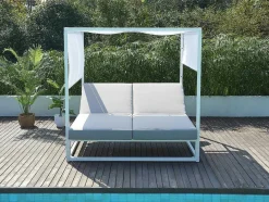 MYLIA Ligstoel-Tuinbed Met Baldakijn Van Aluminium - Wit En Grijs - Livadis Van