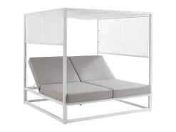 MYLIA Ligstoel-Tuinbed Met Baldakijn Van Aluminium - Wit En Grijs - Livadis Van