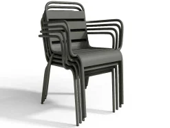 MYLIA Tuinset-Tuineethoek Van Metaal - Een Tafel D110 Cm En 4 Opstapelbare Fauteuils - Donkergrijs - Mirmande