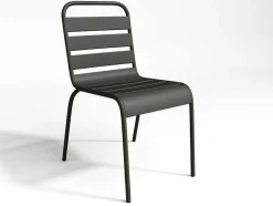 MYLIA Tuinset-Tuineethoek Van Metaal - Een Tafel D110 Cm En 4 Opstapelbare Stoelen - Donkergrijs - Mirmande