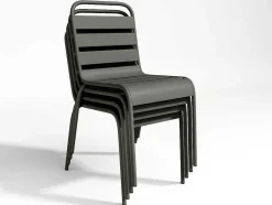 MYLIA Tuinset-Tuineethoek Van Metaal - Een Tafel D110 Cm En 4 Opstapelbare Stoelen - Donkergrijs - Mirmande